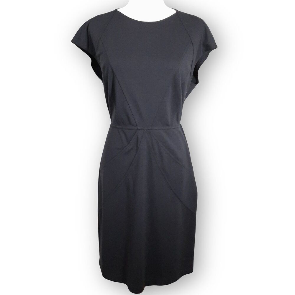 Gianni Bini Knee-Length Black Dress SZ Large / Diagonal Ribs / Cap Sleeves